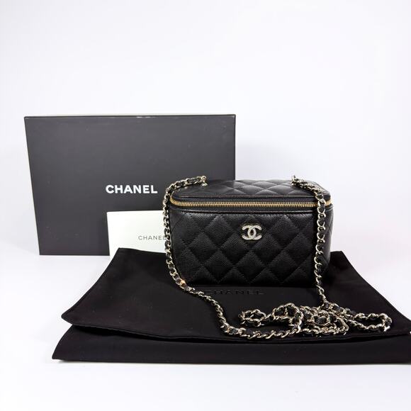 Chanel 25B Crystal Embellished CC Caviar Vanity Case On Chain - Picture 2 of 13